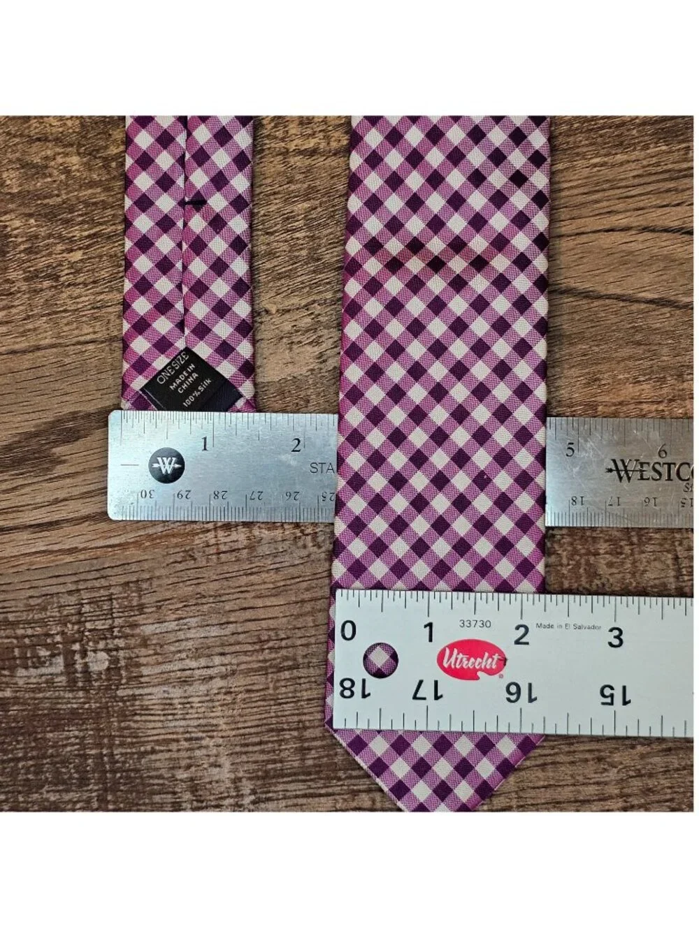 Banana Republic 100% Silk Narrow Skinny Tie Gingham Check Plaid Lilac White